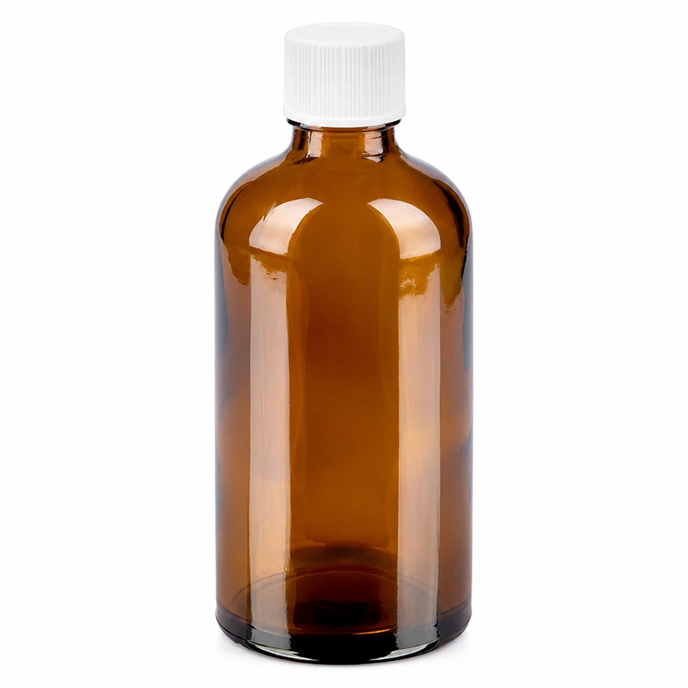 100ml Flasche 11mm Schraubverschluss weiß Standard BrownLine UT18/100 Hochwertige braune 100ml Glasflasche mit weißem 11mm Schraubverschluss UT18 Gewinde