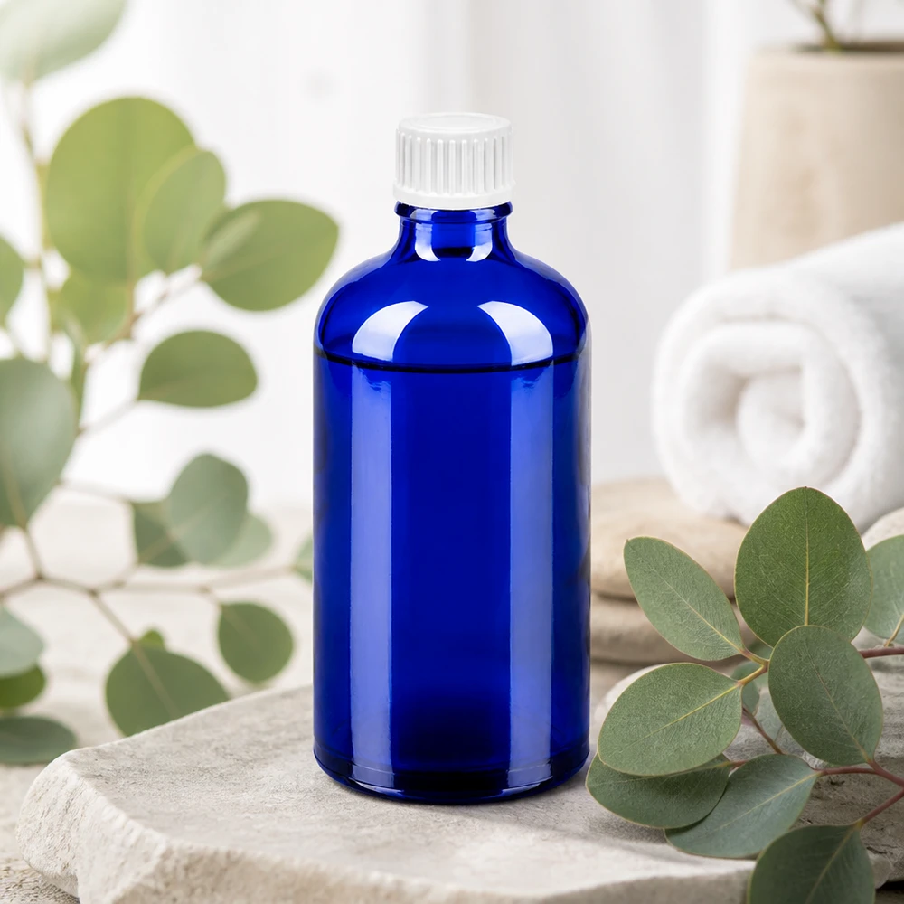 Elegante blaue Tropfflasche 100ml mit weißem Standardgewinde UT18 für professionelle Anwendung