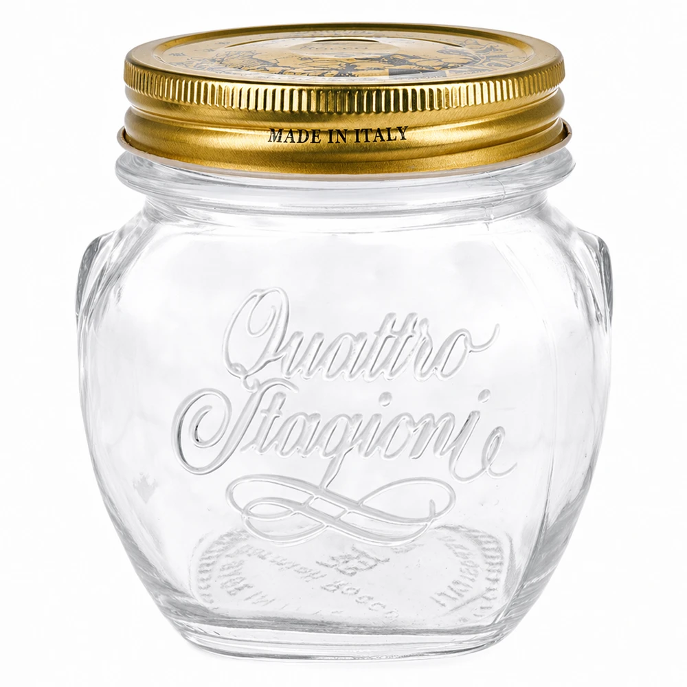 300ml Rundglas "Quattro Stagioni" mit Deckel 300ml Rundglas Quattro Stagioni mit goldenem Deckel Made in Italy Einmachglas transparent leer