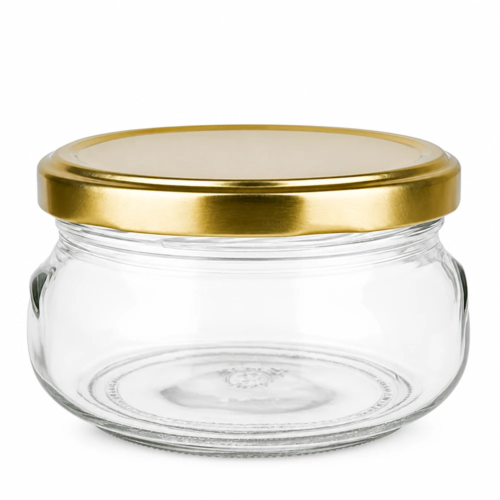 24er-Set kleine Vorratsgläser 120 ml mit goldenem Deckel bauchige Form lebensmittelecht UNiTWIST