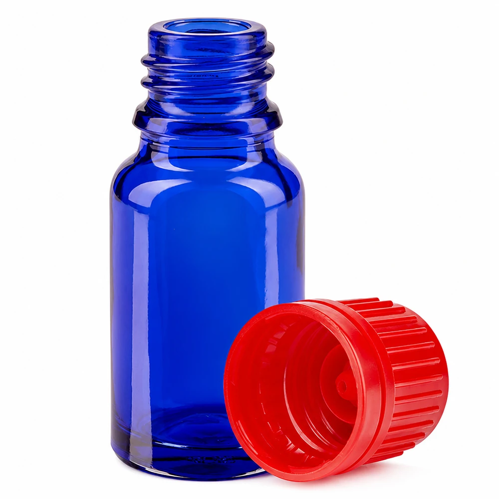 10ml Flasche 11mm Schraubverschluss rot Originalitätsverschluss BlueLine UT18/10 10ml blaue Glasflasche mit kontraststarkem roten Verschluss 11mm SV für bessere Sichtbarkeit