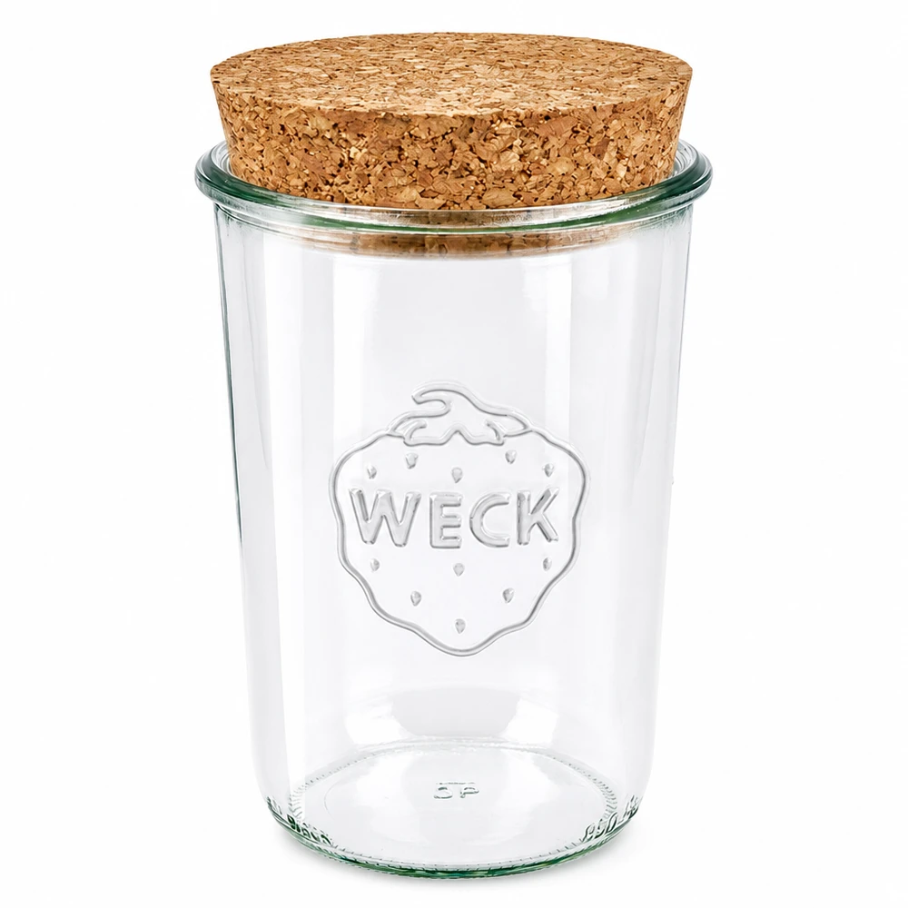 850ml Sturzglas WECK RR100 mit Korken natur WECK Sturzglas 850ml RR100 mit Naturkorken Deckel Einmachglas Vorratsglas transparent