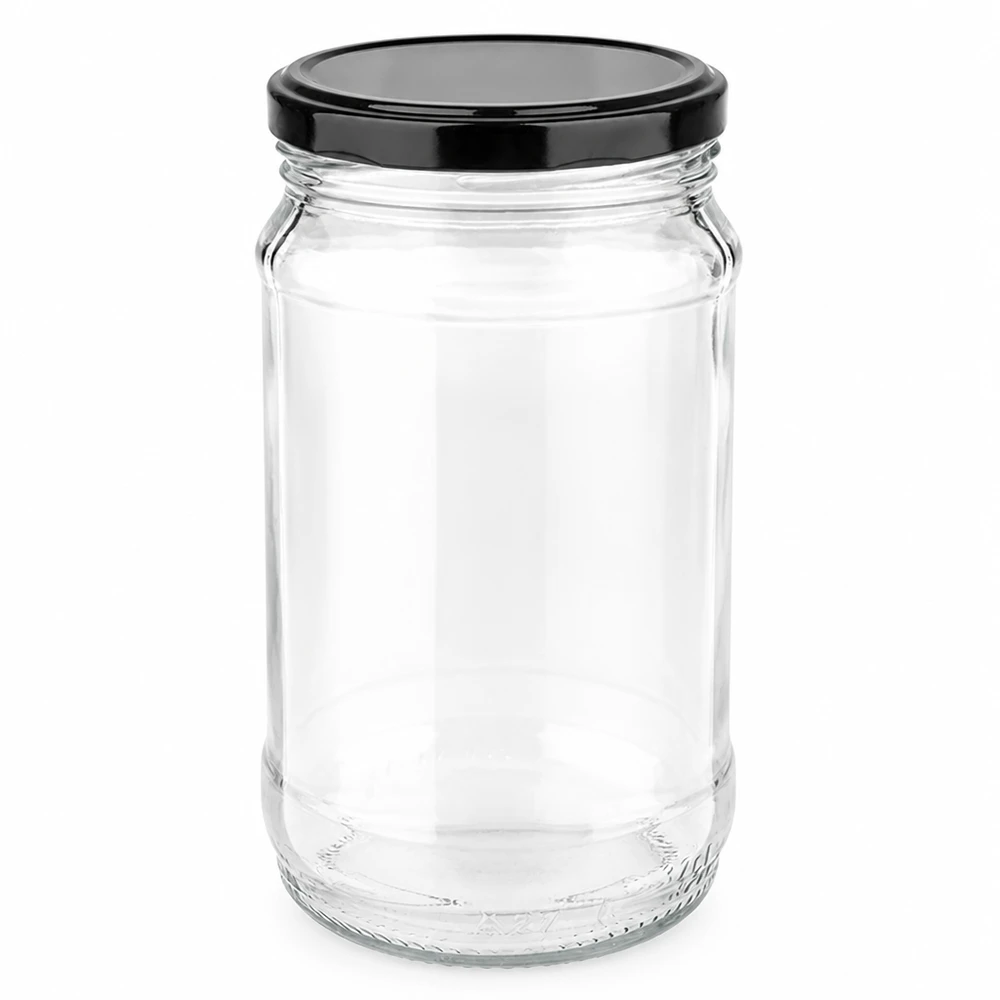 370ml Rundglas + BasicSeal schwarz UNiTWIST 370ml UNiTWIST Konservierungsglas rund mit schwarzem BasicSeal Deckel für Marmelade und Vorräte