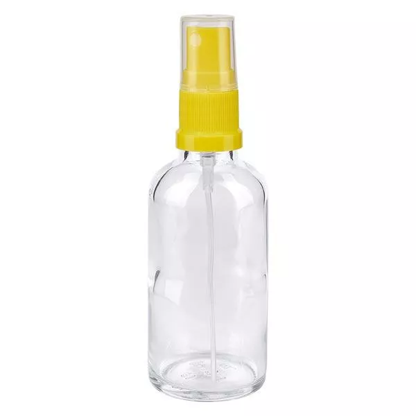 Apothekenflasche klar 50ml Sprayaufsatz gelb Apothekenflasche klar 50ml Sprayaufsatz gelb