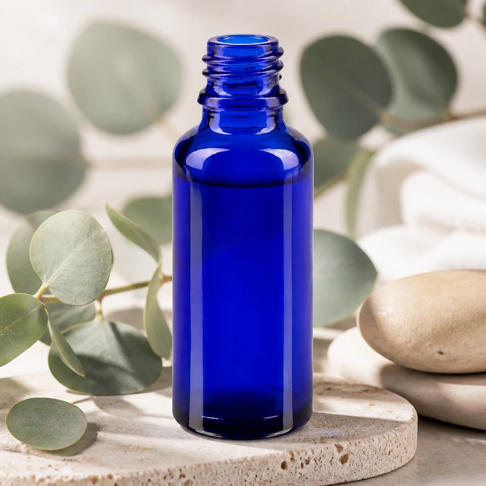 Tropfflasche 30ml DIN 18 BLAUGLAS Offene blaue Apothekerflasche ApoGlas 30ml aus Glas für Seren Essenzen und Öle geeignet