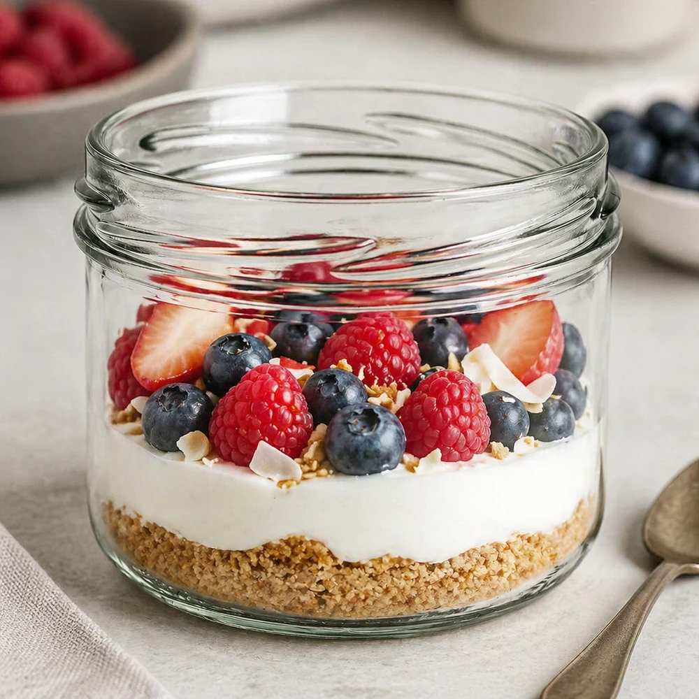 260ml Sturzglas ohne Deckel (TO82) UNiTWIST UNiTWIST Sturz260 Rundglas 260ml TO82 mit Joghurt Beeren Müsli gefüllt als Dessert im Glas Produktbild