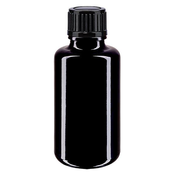 Apothekenflasche violett 30ml Tropfverschluss 1mm schwarz Standard Apothekenflasche violett 30ml Tropfverschluss 1mm schwarz Standard