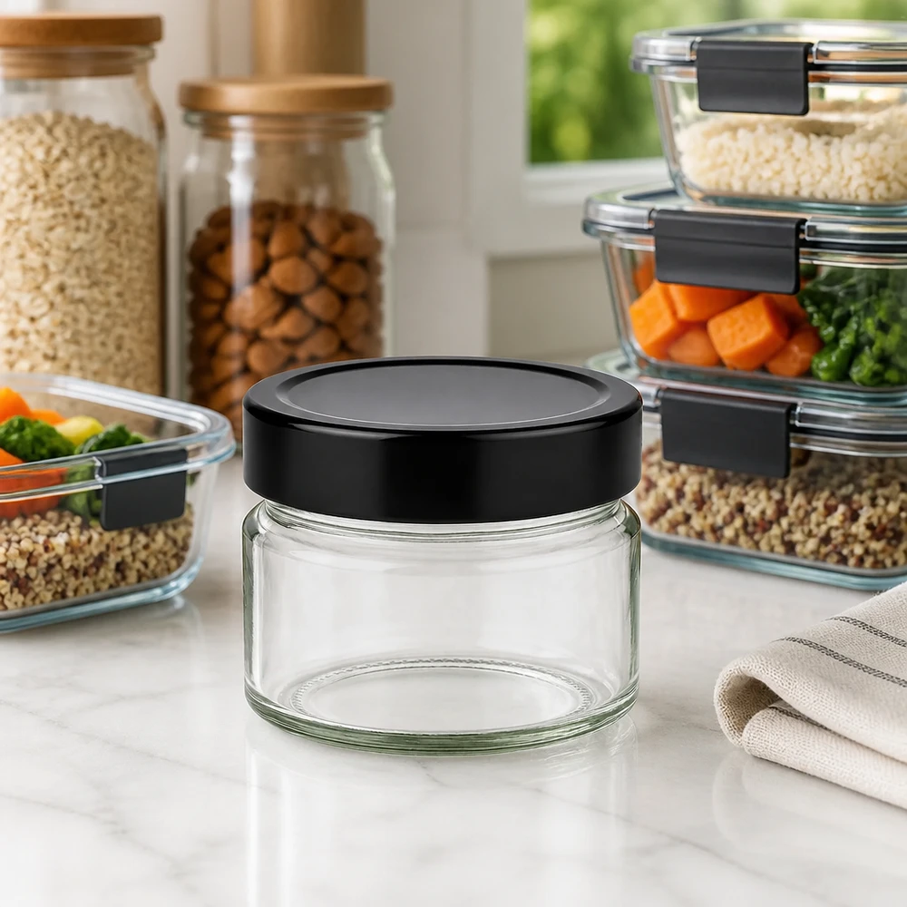 130ml UNiTWIST Rundglas schwarzer Deckel perfekte Portionsgröße für Küche und Vorrat
