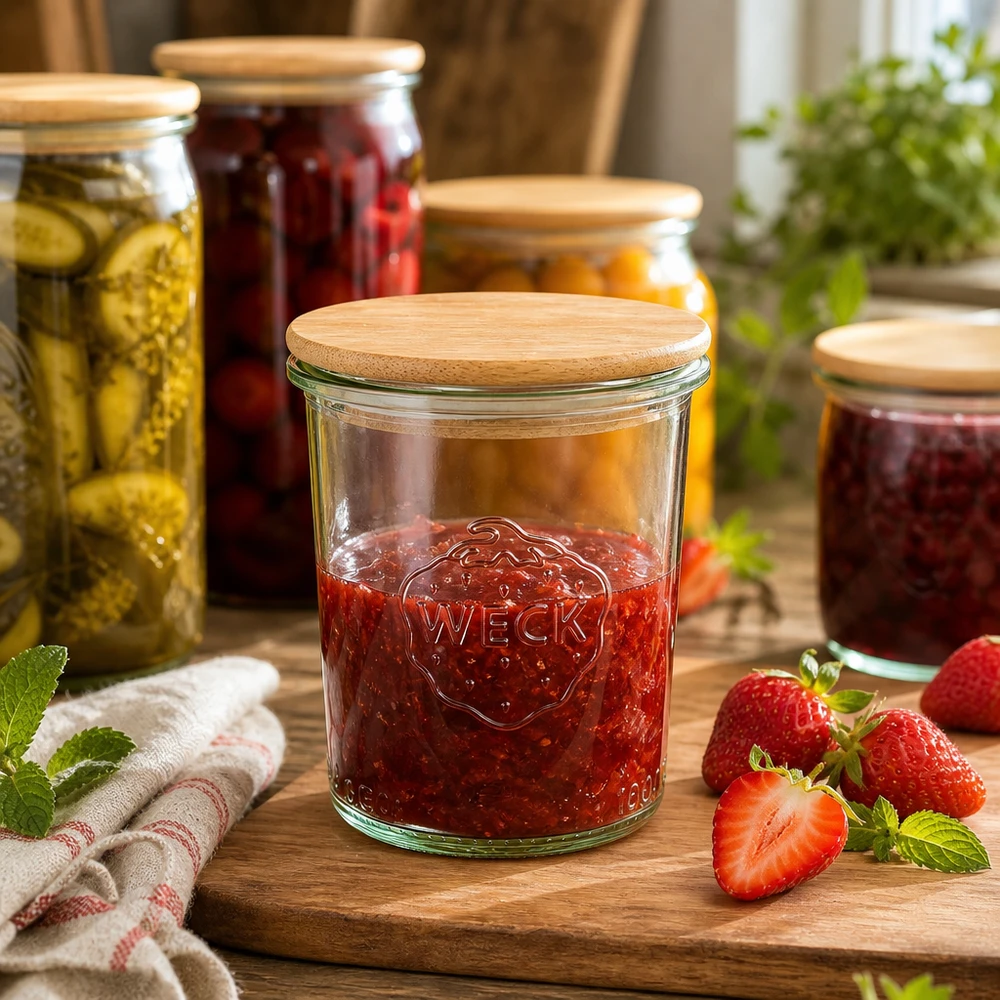 160ml Sturzglas WECK RR60 mit Holzdeckel WECK Sturzglas 160ml RR60 Erdbeermarmelade selbstgemacht Einkochen Konservieren Holzdeckel nachhaltige Küche