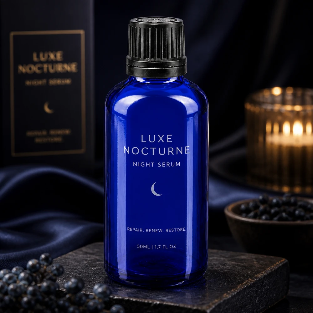 Lichtschutzflasche kobaltblau 50ml mit schwarzem OV-Schraubverschluss für empfindliche Wirkstoffe