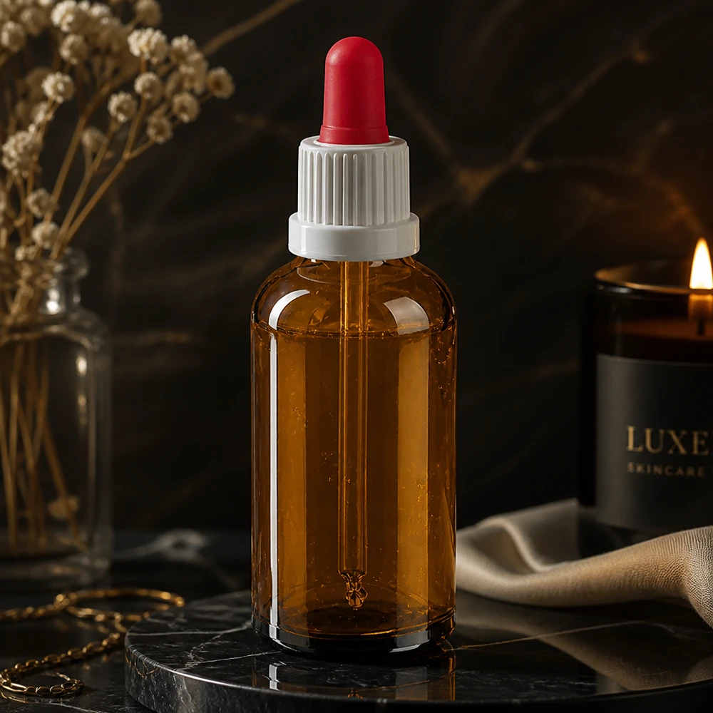 Apothekerflasche 50ml braun mit hygienischem weißen Verschluss für sterile Lagerung