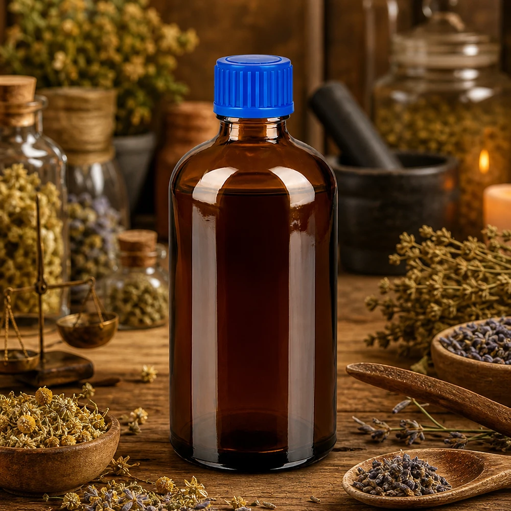 100ml Flasche 11mm Schraubverschluss blau Standard BrownLine UT18/100 Robuste Glasflasche 100ml mit blauem Sicherheitsverschluss für professionelle Lagerung