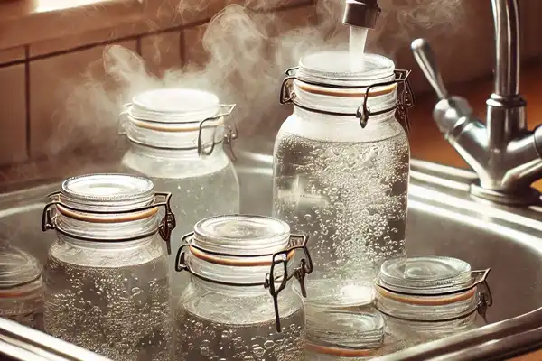 Gläser sterilisieren mit kochendem Wasser