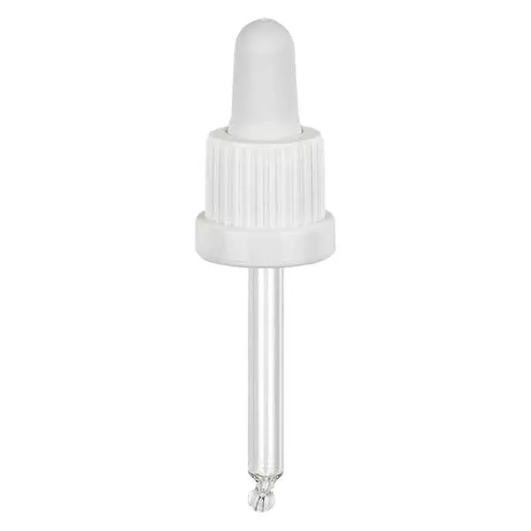 Glas-Tropfpipette weiß/weiß 18mm PL53.5 Originalitätsverschluss