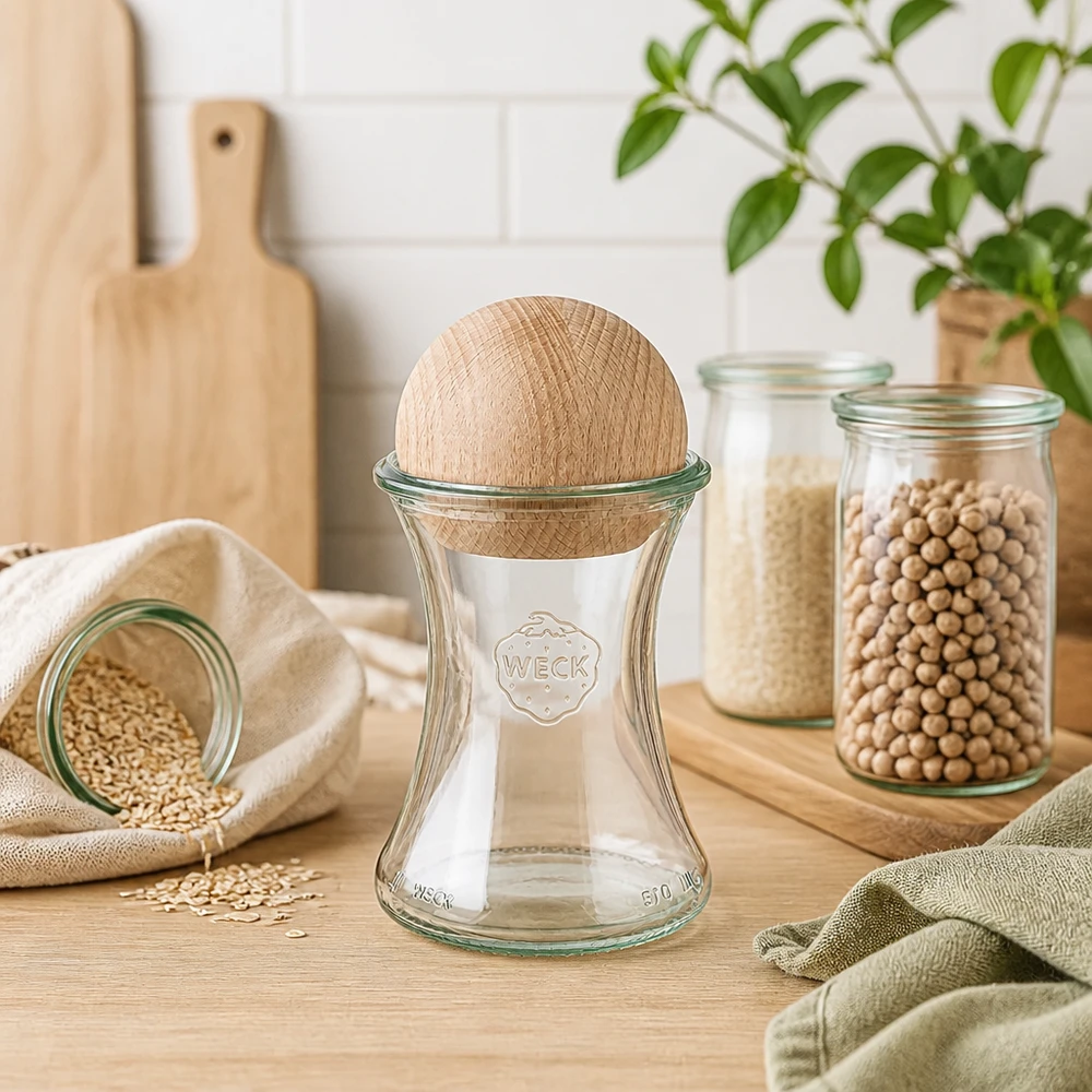 370ml Delikatessengl. WECK RR80 mit Holzkugel Buche WECK Einmachglas 370ml RR80 Holzkugel Buche Küche Hülsenfrüchte Getreide nachhaltige Aufbewahrung Vorratsdosen