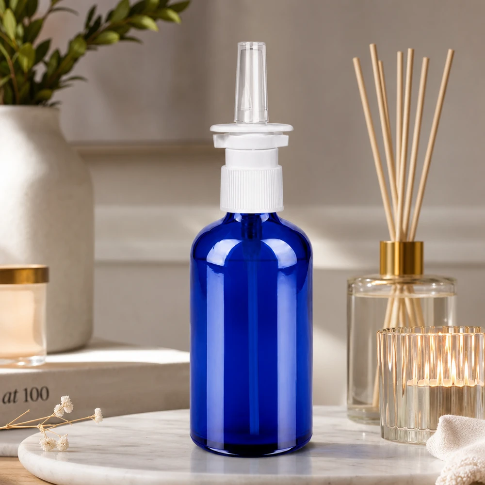 Pharmazeutische 100ml Glasflasche BlueLine Serie mit präzisem Dosiersprühsystem und UT18 Anschluss