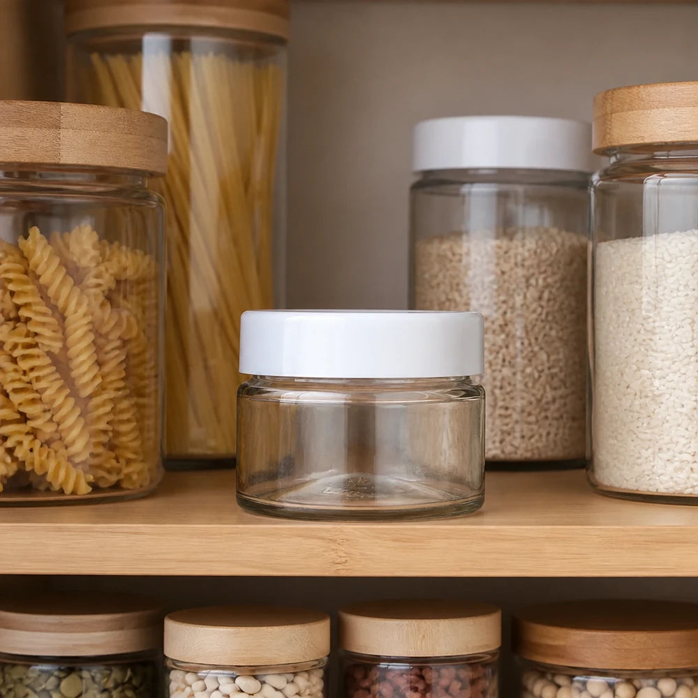 Vorratsglas UNiTWIST 130ml rund klares Glas weißer Kunststoffdeckel Pantry Regal