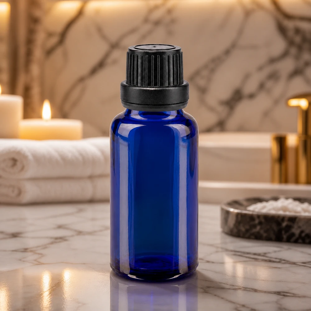Apothekenflasche blau 20ml Schraubverschluss schwarz Dichteinlage Originalitätsverschluss Apothekerflasche 20ml kobaltblau schwarzer Verschluss ideal für Serum und Pflegeöle
