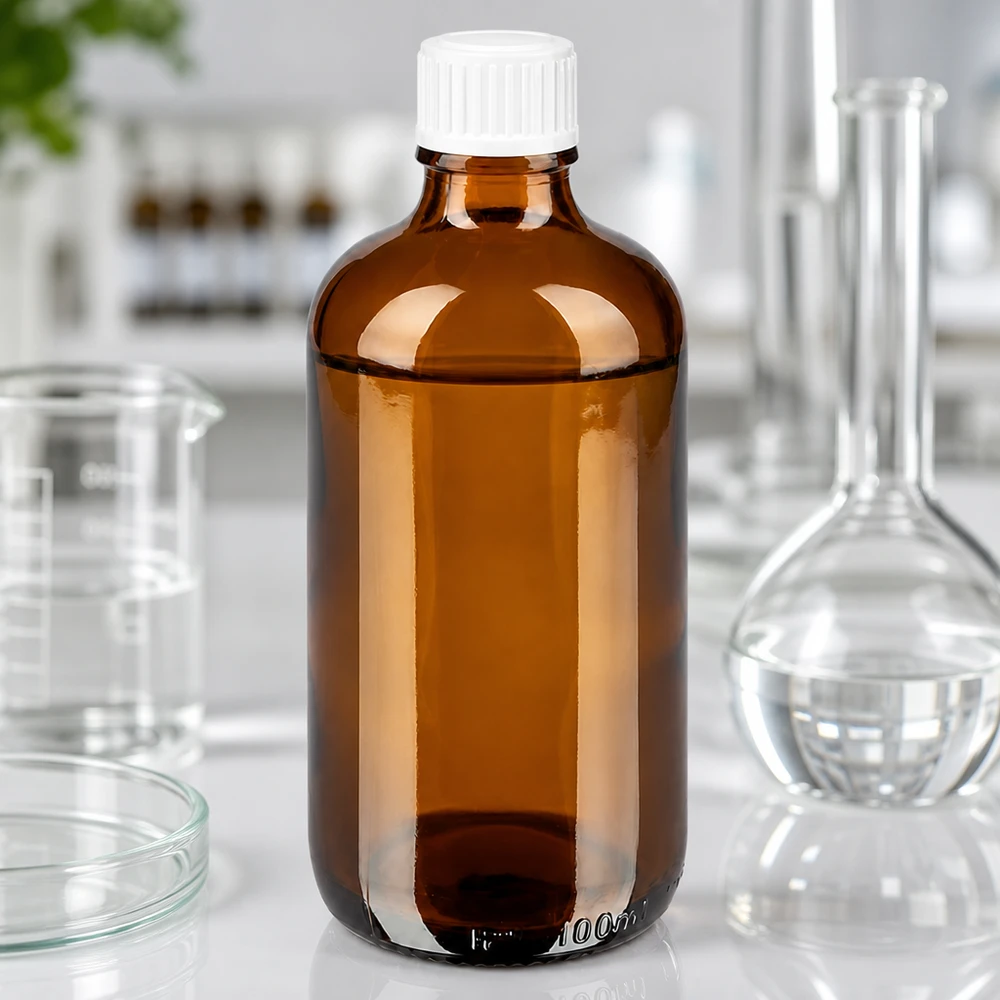 Apothekenflasche braun 100ml Schraubverschluss weiß Standard Braune Apothekerflasche 100ml Bernsteinglas UV-Schutz weißer Verschluss Laborzubehör