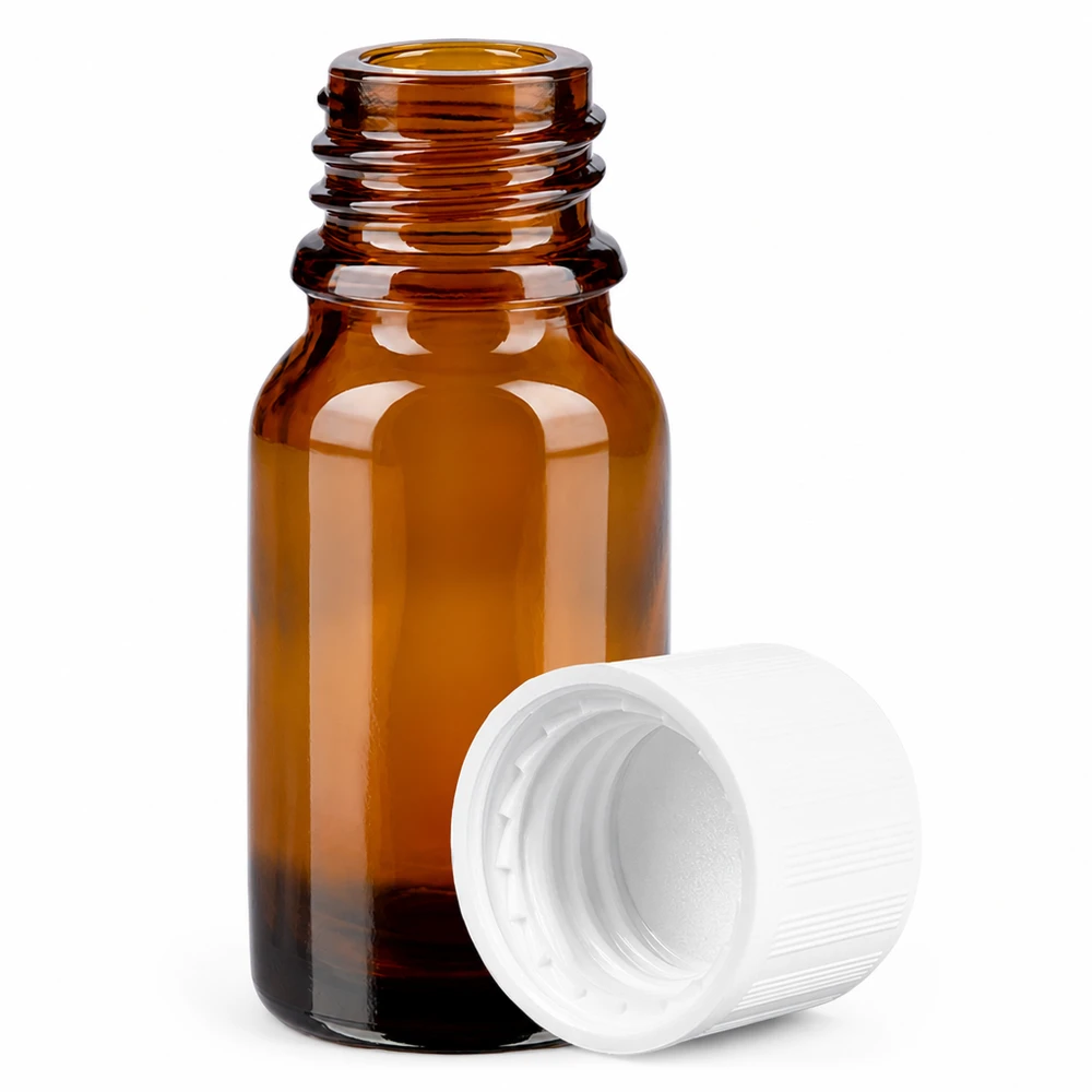 10ml Flasche 11mm Schraubverschluss weiß Standard Kindersicherung BrownLine UT18/10 10ml Flasche aus UV-schützendem Braunglas mit robustem Schraubverschluss für Chemikalien
