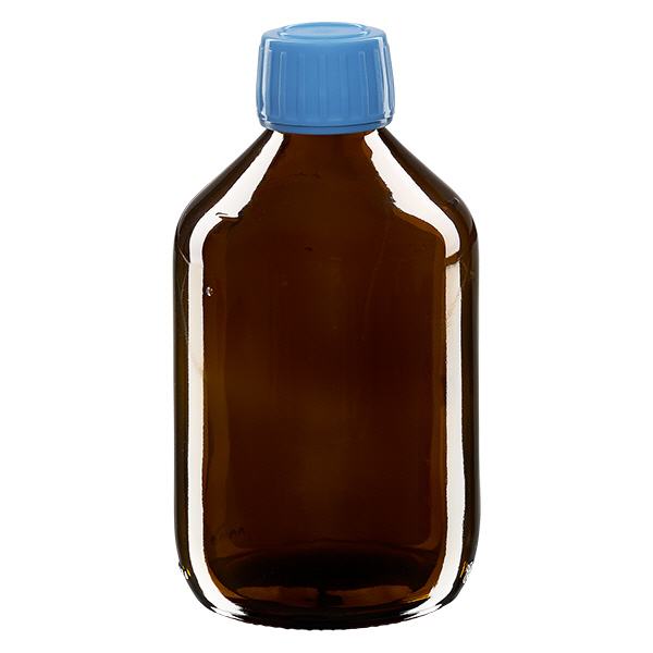 300ml Medizinflasche braun, Verschluss blau mit Originalitätsring ApoGlas