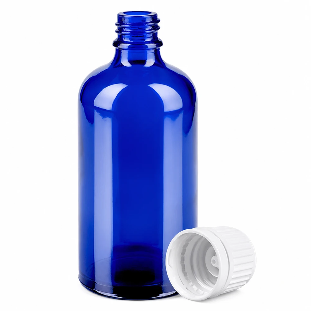 Hochwertige 100ml Glasflasche blau 11mm Schraubverschluss weiss OV BlueLine UT18