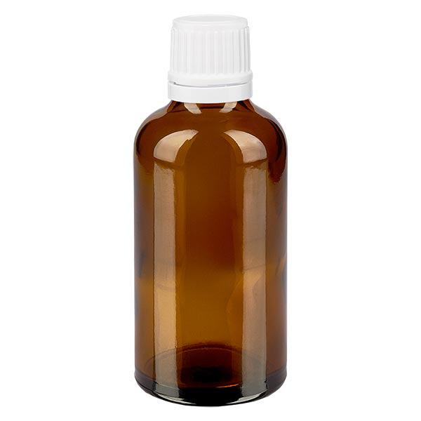 Apothekenflasche braun 50ml Schraubverschluss weiß Originalitätsverschluss Apothekenflasche braun 50ml Schraubverschluss weiß Originalitätsverschluss