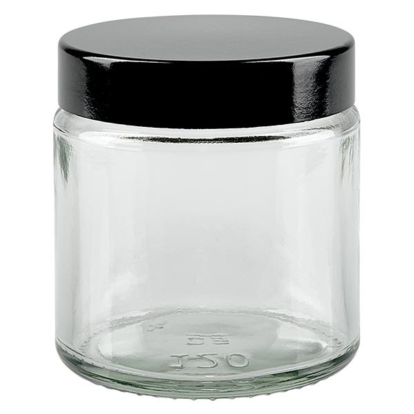120ml Glastiegel. klar, mit schwarzem Bakelit ApoGlas 120ml Glastiegel. klar, mit schwarzem Bakelit ApoGlas