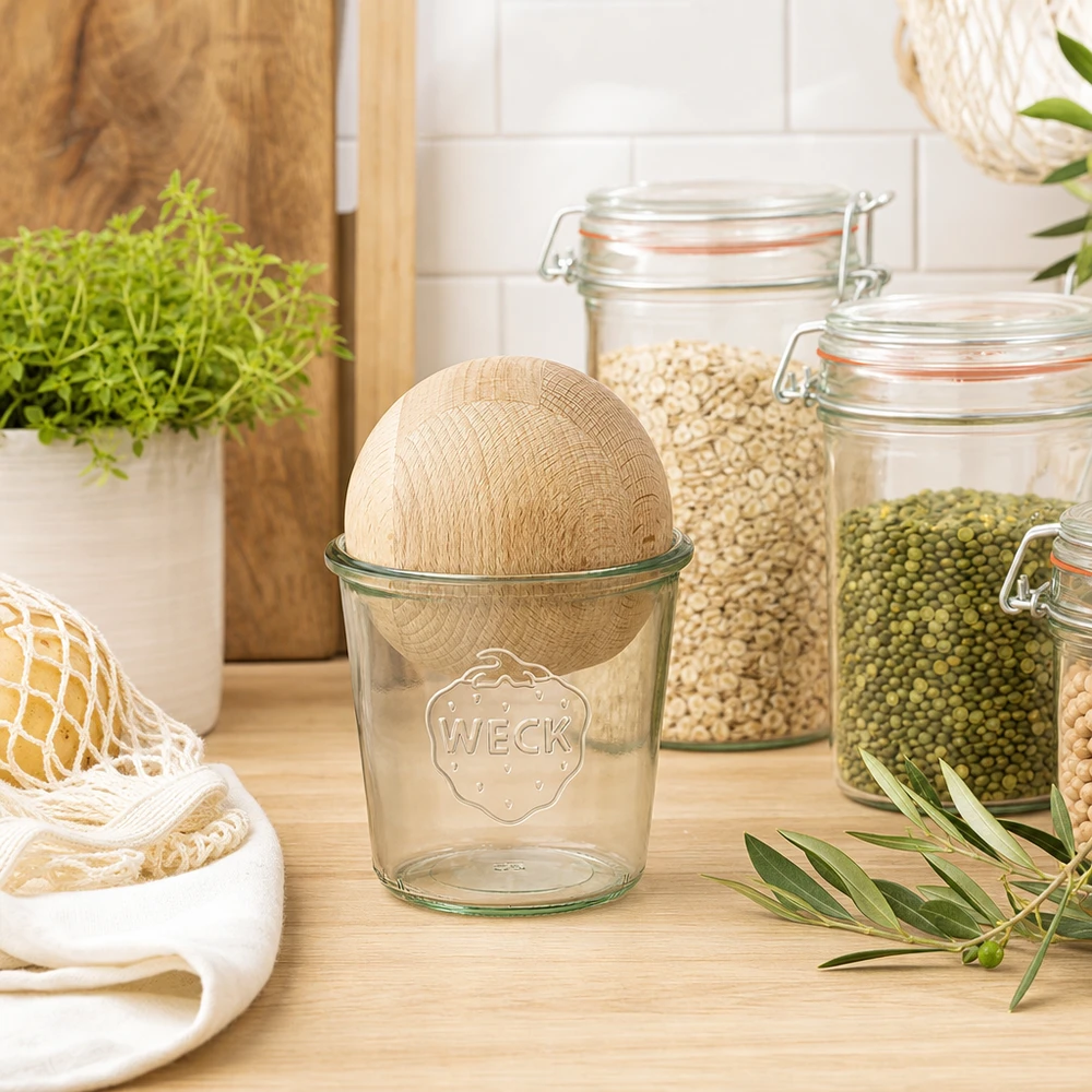580ml Sturzglas WECK RR100 mit Holzkugel Buche 580ml Sturzglas WECK RR100 mit Holzkugel Buche