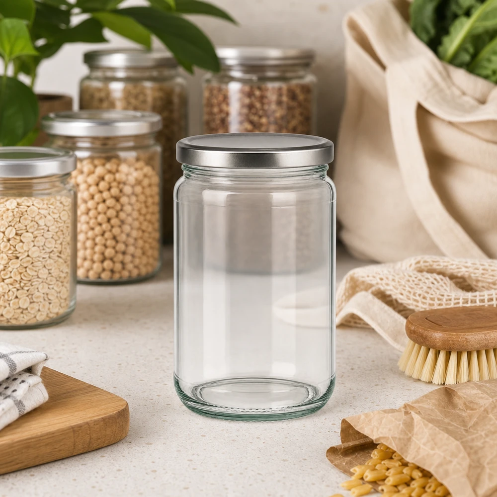 305ml Rundglas leer mit BasicSeal Deckel in nachhaltiger Zero Waste Küche mit Vorratsgläsern und Öko-Produkten