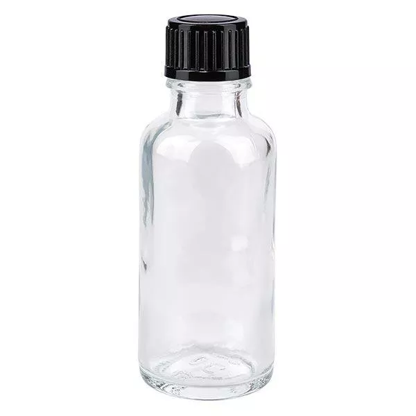 Apothekenflasche klar 30ml Schraubverschluss schwarz Standard