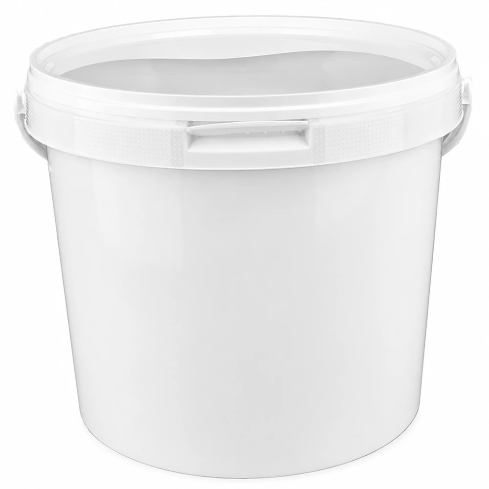 Eimer 5.6L aus weißem Kunststoff Polypropylen mit Deckel Großer weißer Eimer 5,6L aus robustem Polypropylen mit wiederverschließbarem Deckel