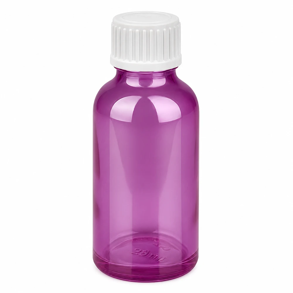 30ml Tropfflasche 0.9mm weiss Standard PurpleLine. UT18/30 Kompakte violette Tropfflasche 30ml mit weißem Verschluss für genaue Flüssigkeitsdosierung