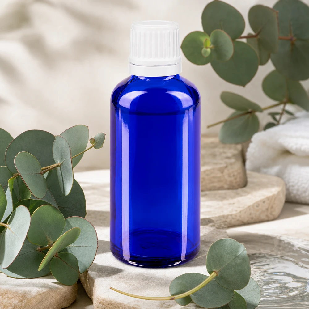 Apothekenflasche blau 50ml Tropfverschluss 1.2mm weiß Originalitätsverschluss Pharmazeutische 50ml Tropfflasche blau für ätherische Öle Tinkturen und Medizin OV weiß