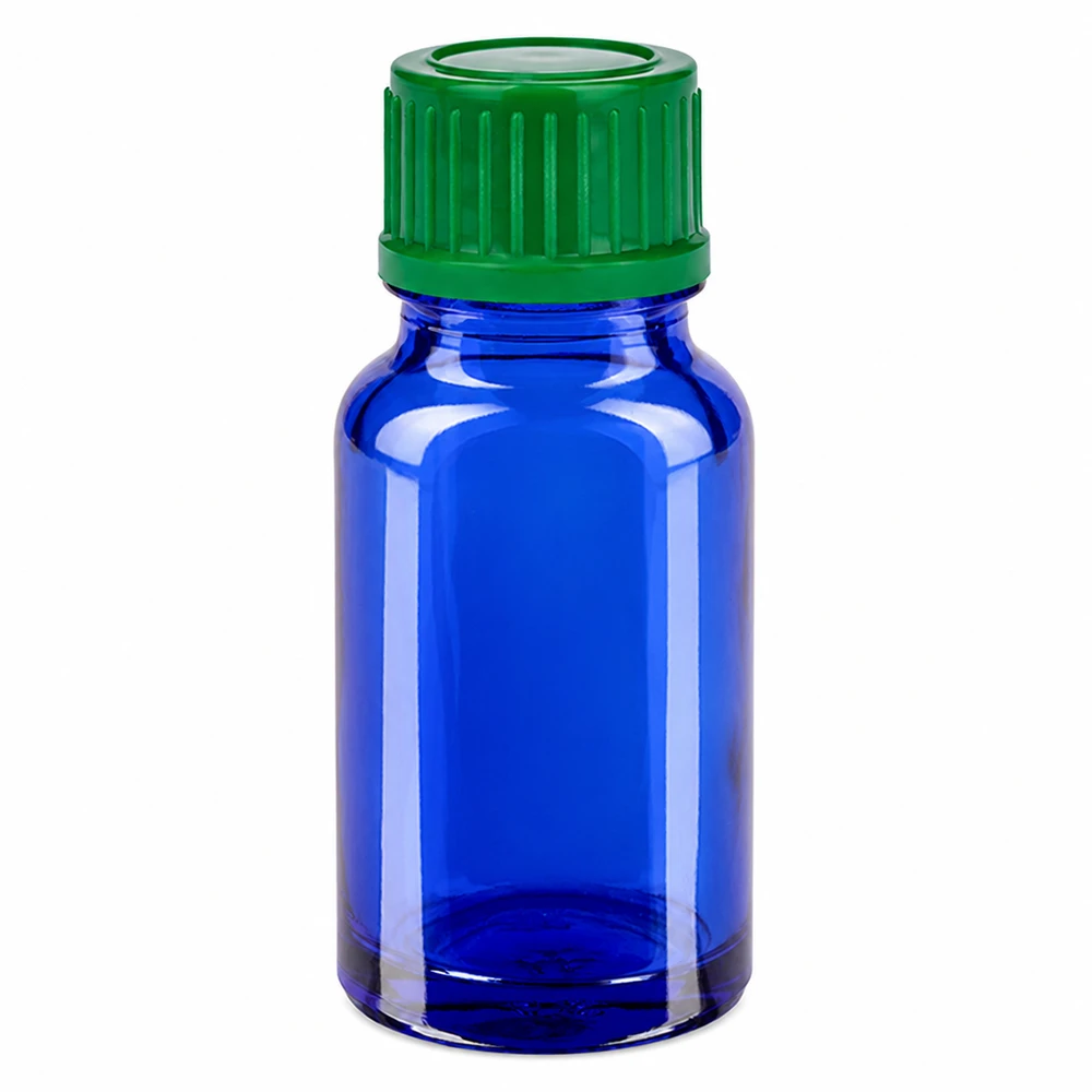 10ml Flasche 11mm Schraubverschluss grün Standard BlueLine UT18/10 10ml Apothekerflasche blau mit grünem 11mm SV Verschluss STD BlueLine UT18/10