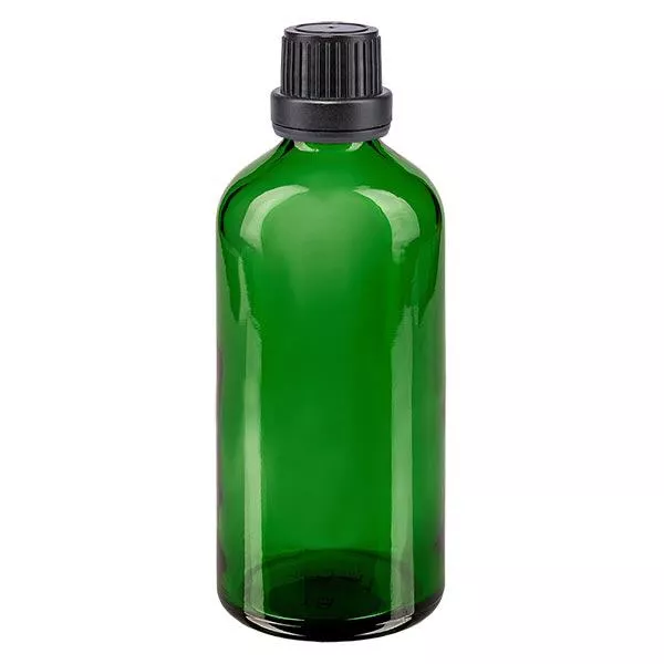Apothekenflasche grün 100ml Schraubverschluss schwarz Dichteinlage Originalitätsverschluss