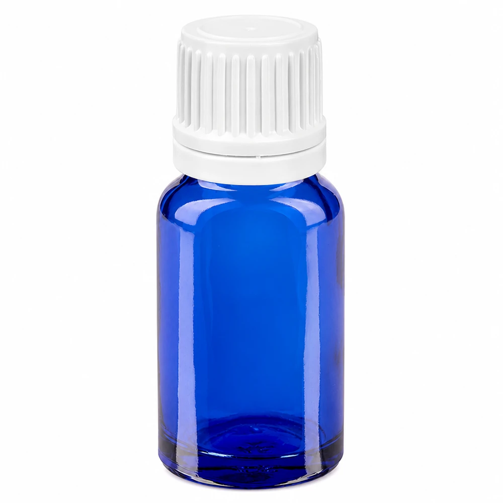 10ml Tropfflasche 0.7mm weiß Originalitätsverschluss BlueLine UT18/10 10ml Dosierungsflasche aus blauem Glas mit präzisem 0.7mm Tropfsystem weiss