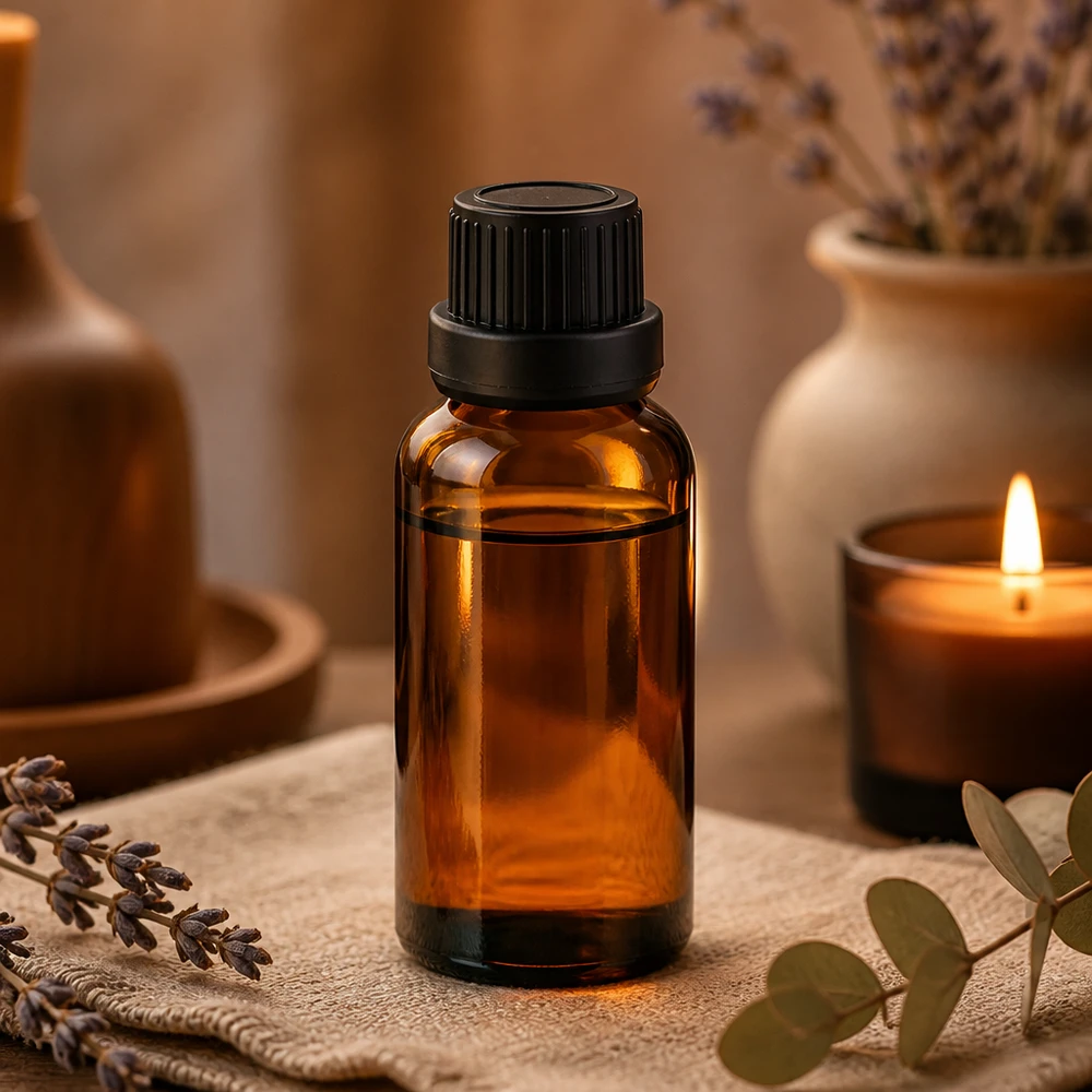 Handliche 20ml Tropfflasche mit ergonomischem schwarzem Verschluss für mobile Aromatherapie