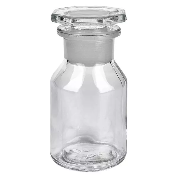 Kleine klare Steilbrustflasche 50ml mit Glasstopfen ideal zur Aufbewahrung von Substanzen
