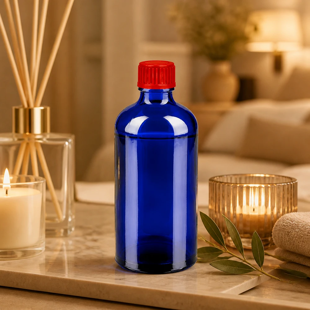 Robuste 100ml Apothekerflasche aus dickem Glas mit auslaufsicherem roten Schraubdeckel