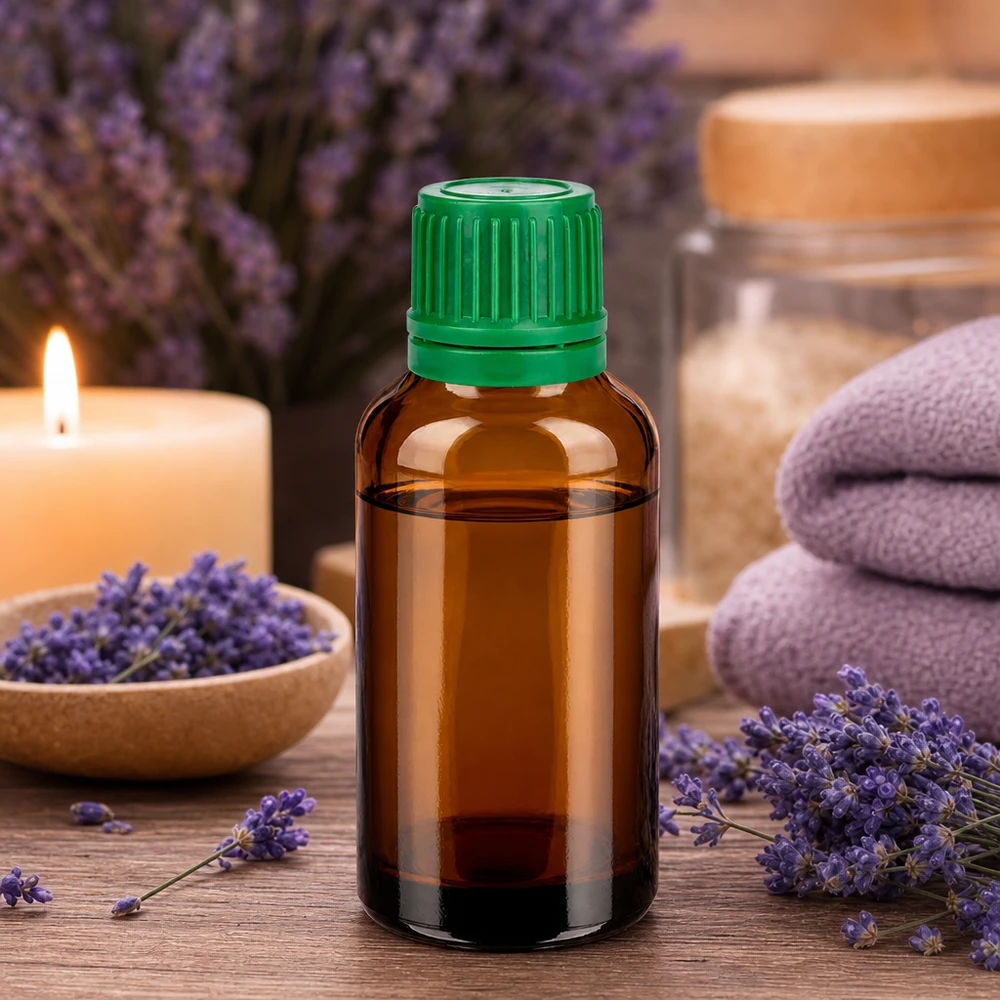 Premium 30ml Flasche mit matter Braunglasoptik und kindersicherem grünem Drehverschluss