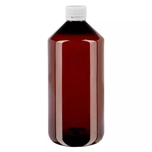 PET Flasche 1000ml mit weißem Originalitätsverschluss geriffelt