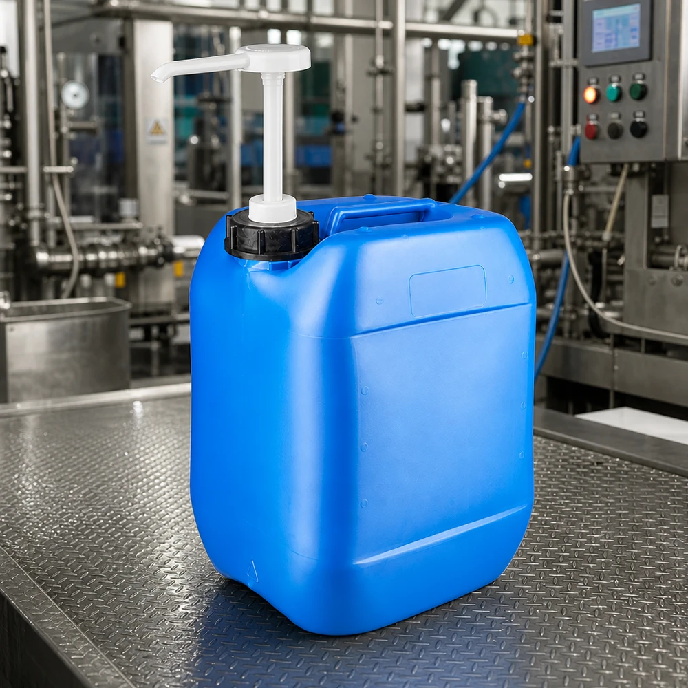 Kanister 10 Liter blau mit Dosierpumpe Robuster blauer Kanister 10 Liter mit Pumpspender für gewerbliche Anwendungen in der Industrie