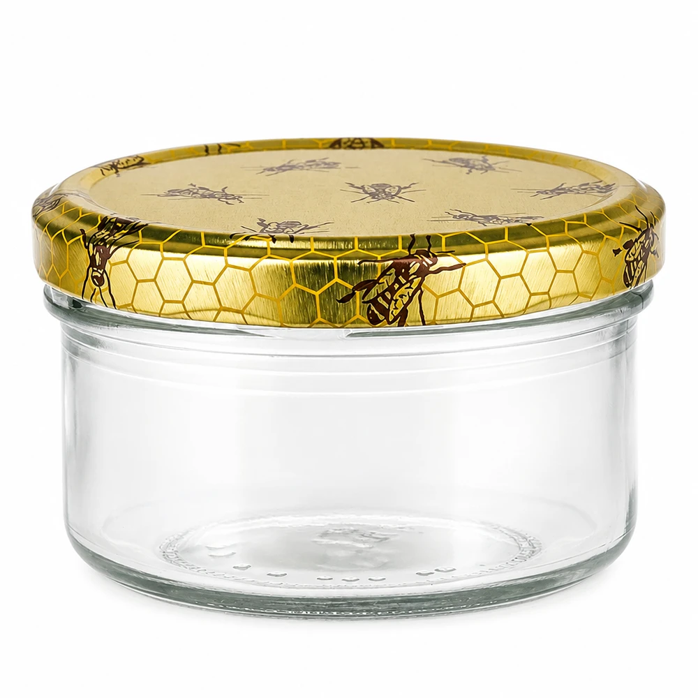 186ml Rundglas + BasicSeal Deckel Bienenwabe UNiTWIST Kleines Vorratsglas 186ml rund mit Bienenwaben Metalldeckel gold BasicSeal UNiTWIST