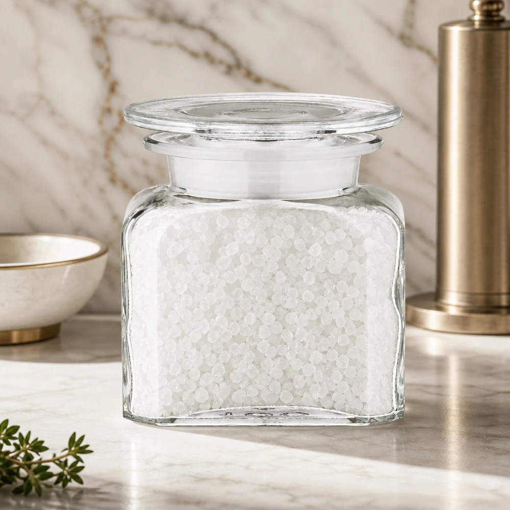 Kompaktes Gewürzglas 100ml mit weitem Hals und Glasverschluss für Meersalz