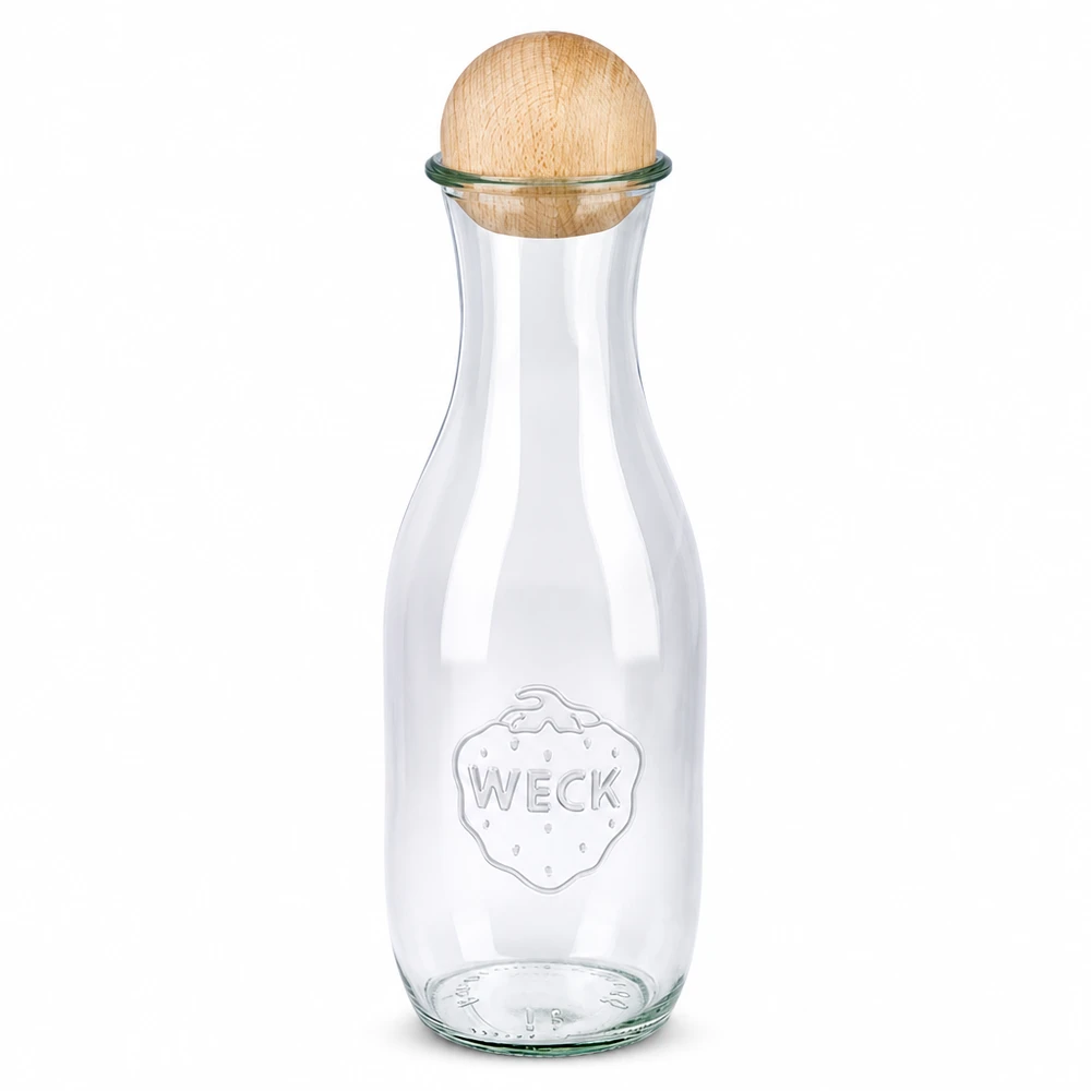 1062ml Saftflasche WECK RR60 mit Holzkugel Buche WECK Saftflasche 1062ml RR60 mit Holzkugel Buche Verschluss Glasflasche transparent Einkochen