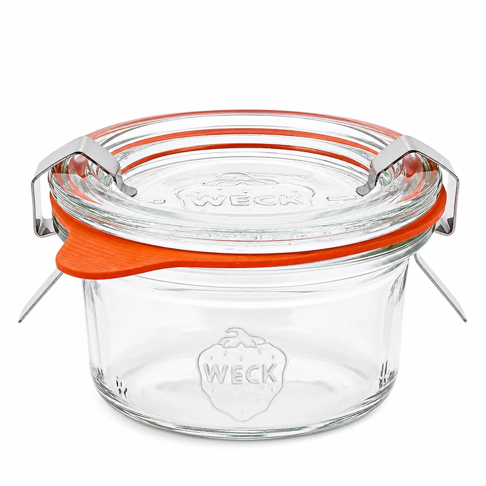 WECK 50ml Sturzglas RR60 mit Glasdeckel und orangem Gummiring komplett Set für Einmachen und Konservieren