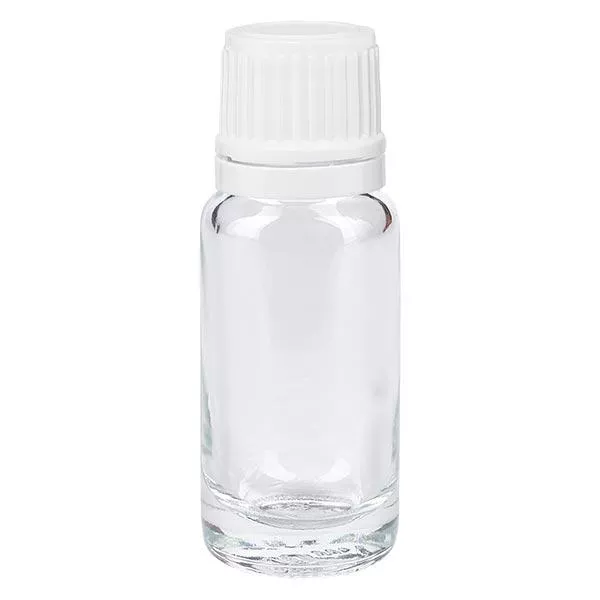 Apothekenflasche klar 10ml Tropfverschluss 1.2mm weiß Originalitätsverschluss Apothekenflasche klar 10ml Tropfverschluss 1.2mm weiß Originalitätsverschluss
