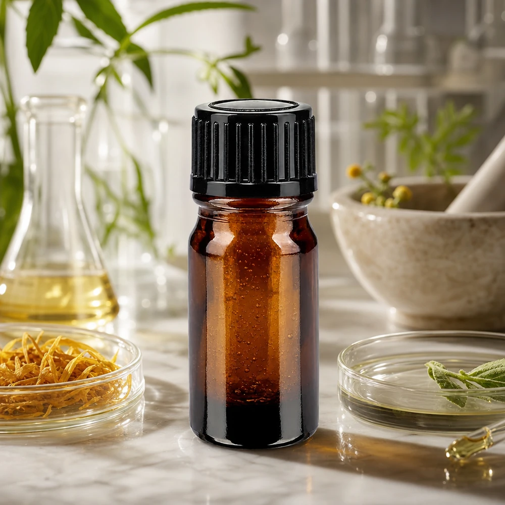 UV-Schutz Apothekerflasche 5ml braun mit schwarzem 11mm Verschluss für ätherische Öle