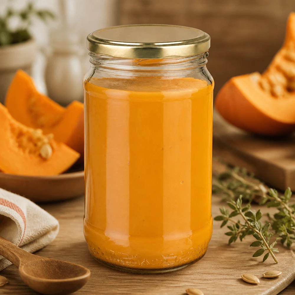 370ml Rundglas UNiTWIST mit goldenem BasicSeal Deckel perfekt für herbstliche Kürbiszubereitungen